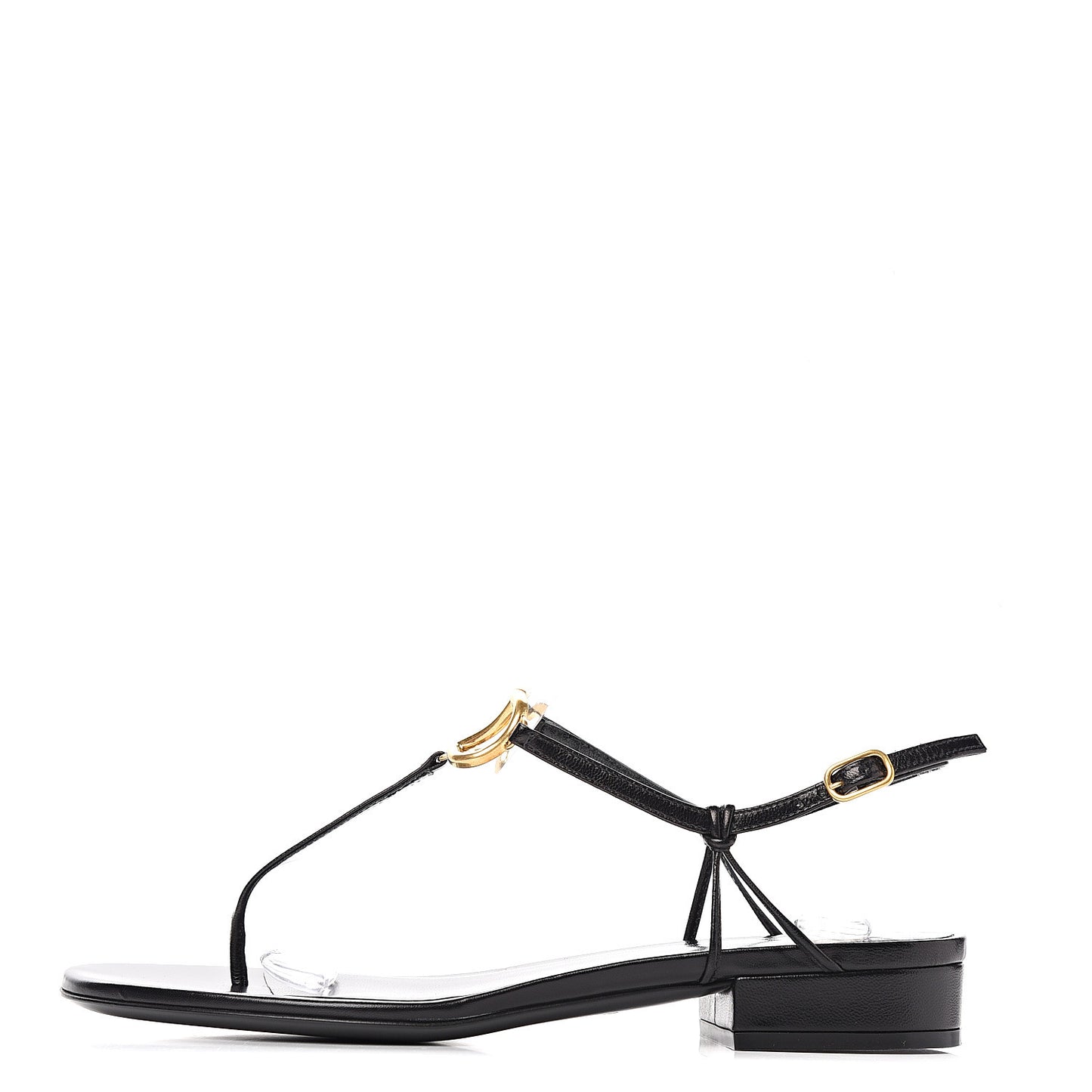 Calfskin Vlogo Slingback Low Heel Thong Sandals 36 Black