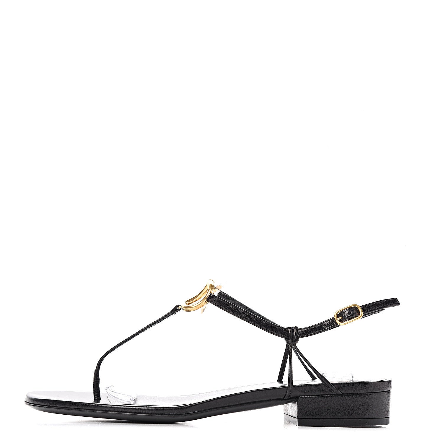 Valentino Garavani Calfskin Vlogo Slingback Low Heel Thong Sandals 36 Black 1 of 8