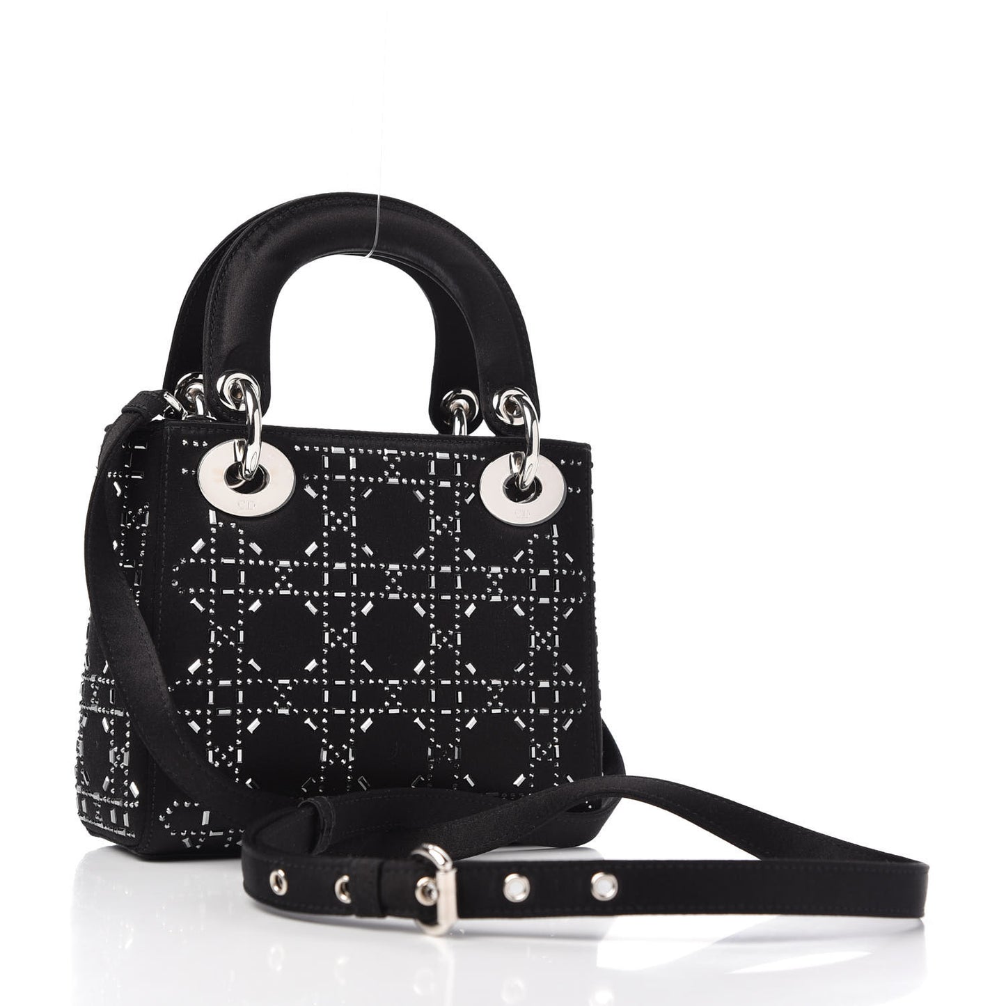 Satin Crystal Cannage Mini Lady Dior Black