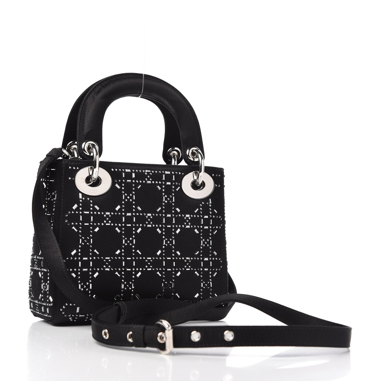 Christian Dior Satin Crystal Cannage Mini Lady Dior Black 3 of 9