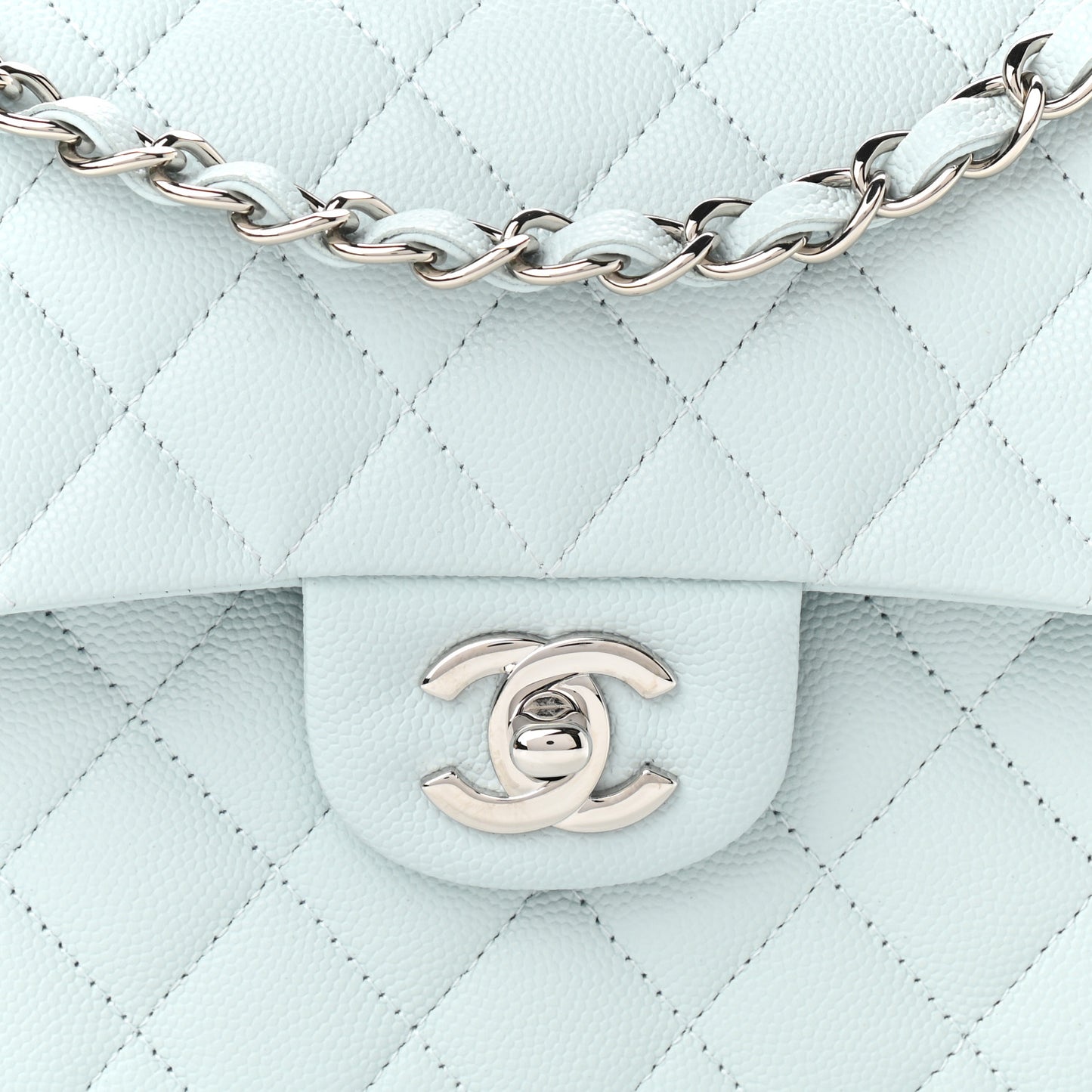 Caviar Quilted Small Double Flap Light Blue