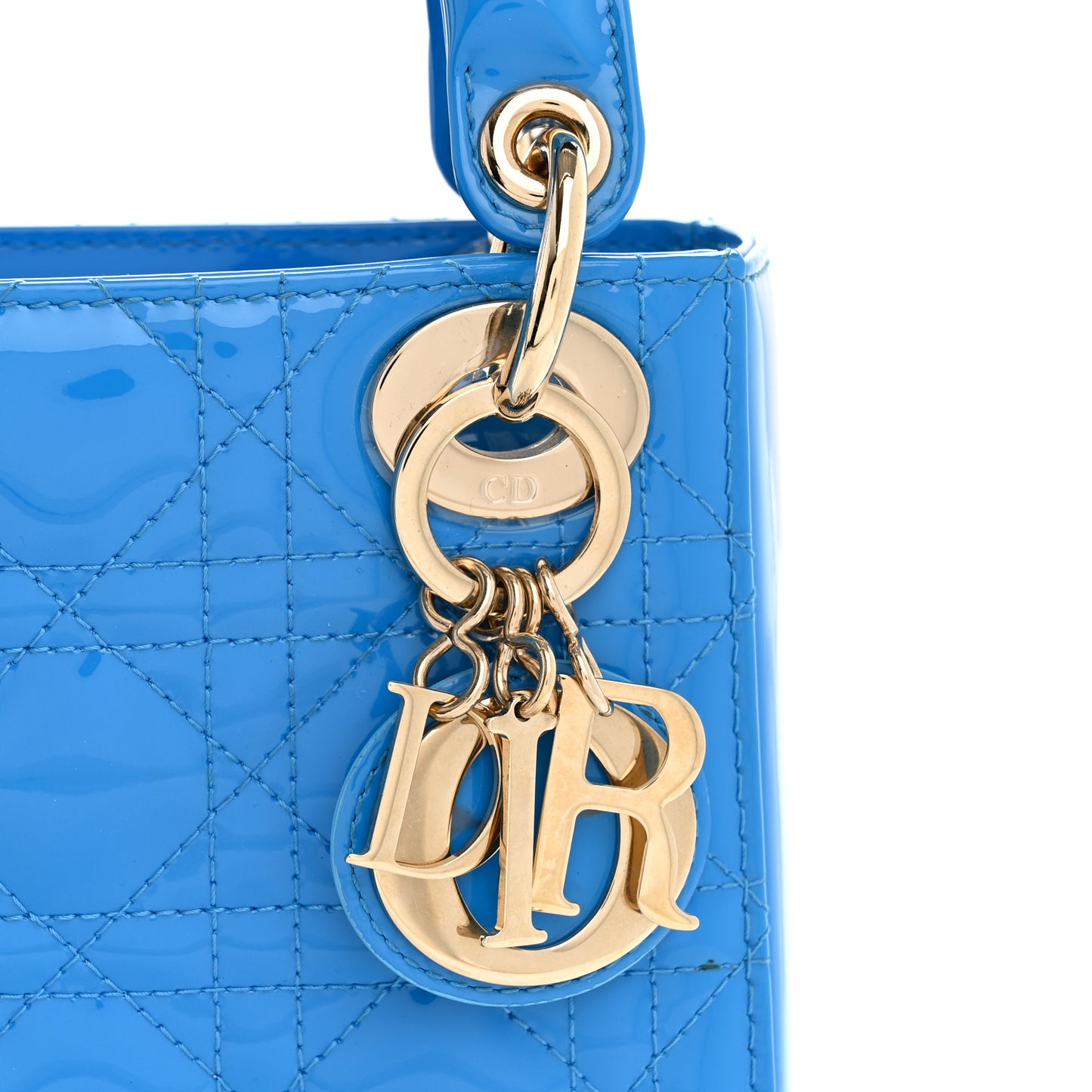 Patent Cannage Mini Lady Dior Blue