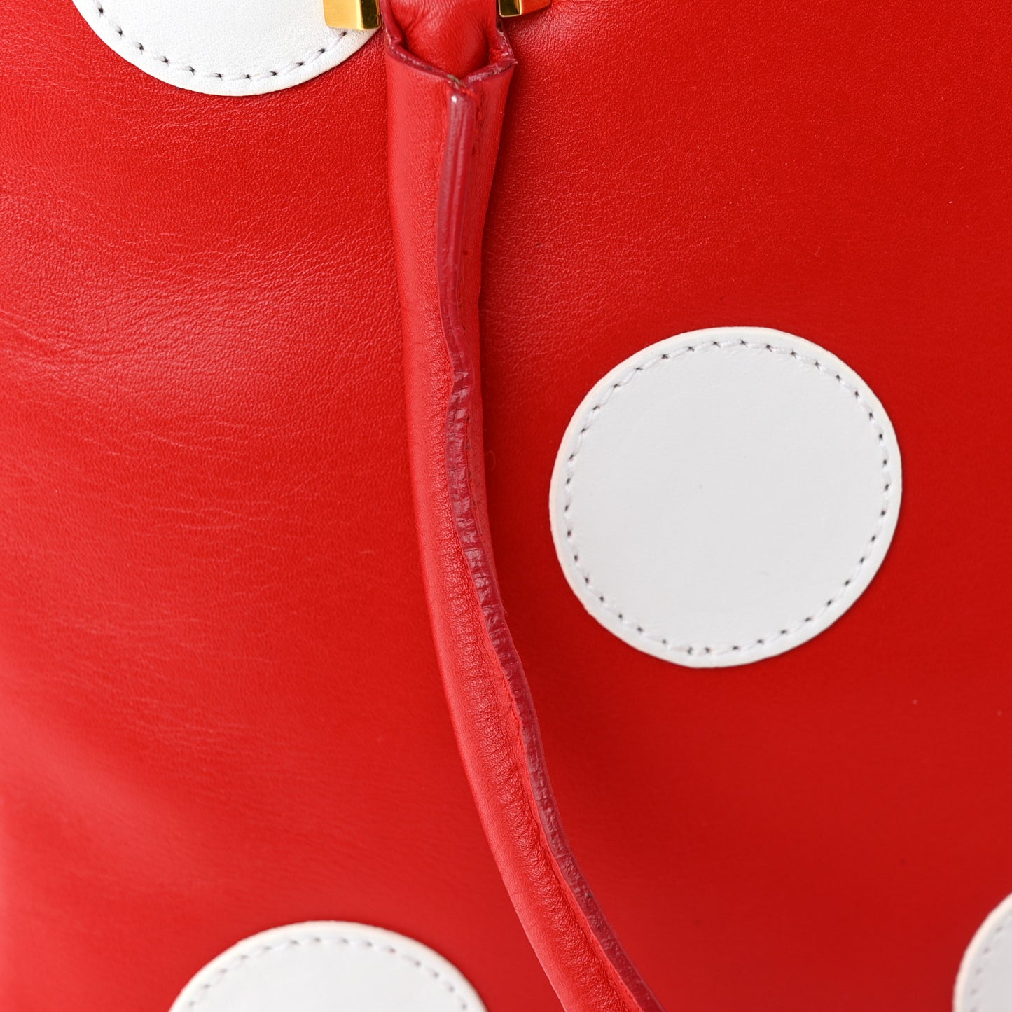 Calfskin Polka Dot Satchel Red White