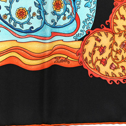 Hermes Silk De Tout Coeur Scarf 90 Black Orange Vif Turquoise 4 of 6