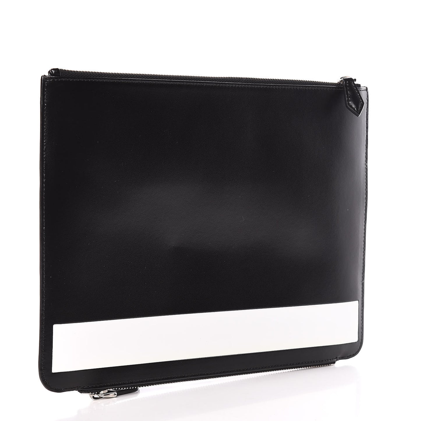 Calfskin Large Double Zip Pouch Black White