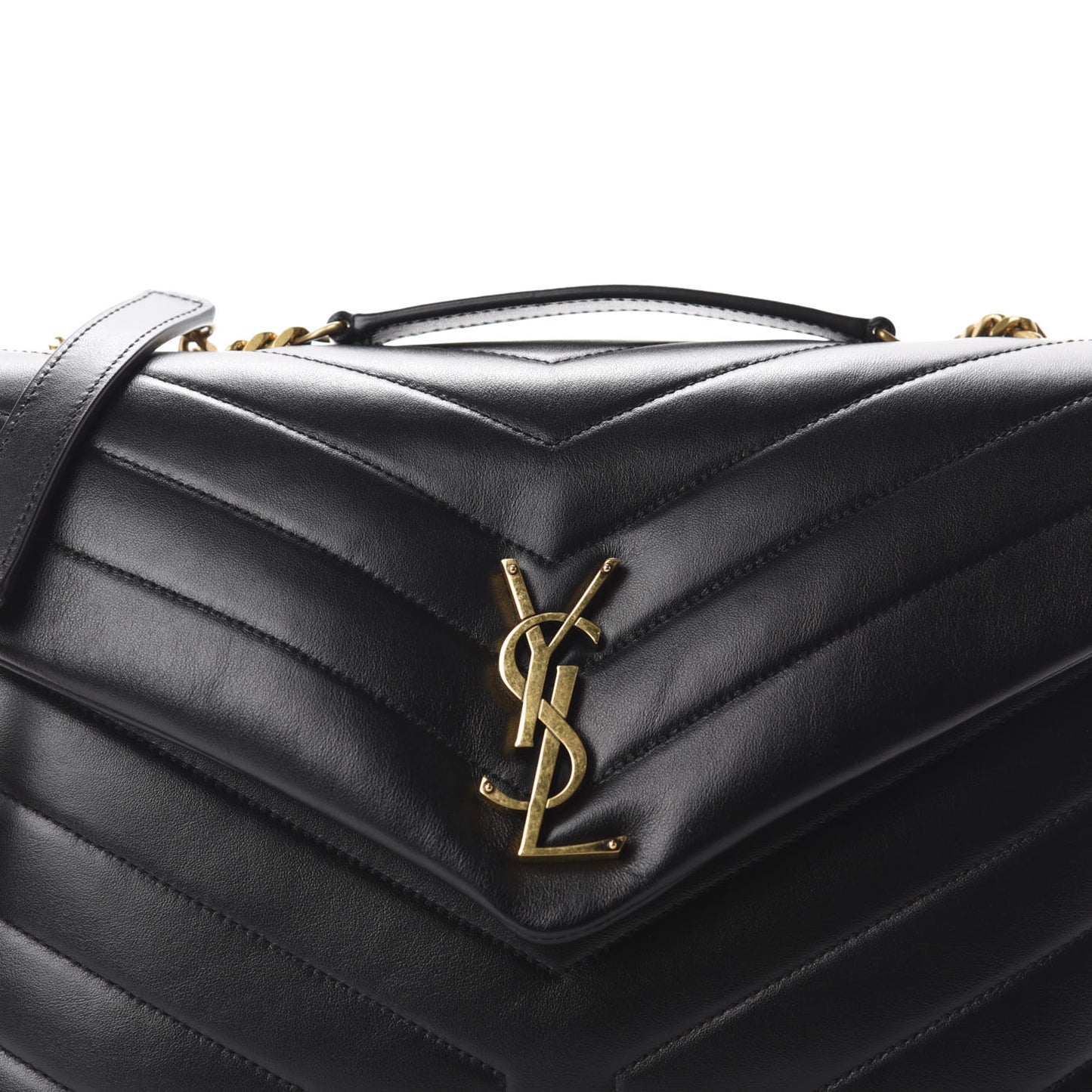 Calfskin Y Quilted Monogram Medium Loulou Chain Satchel Black