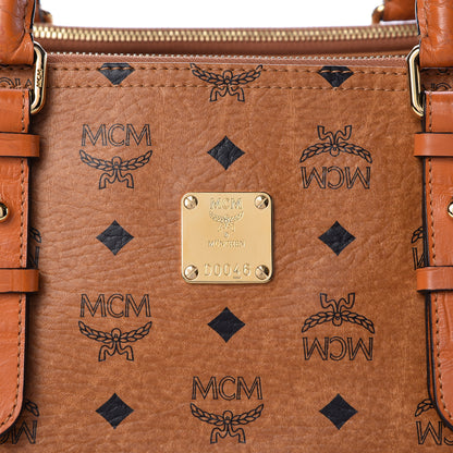 MCM Visetos Calfskin Crocodile Embossed Double Zip Tote Cognac 8 of 12