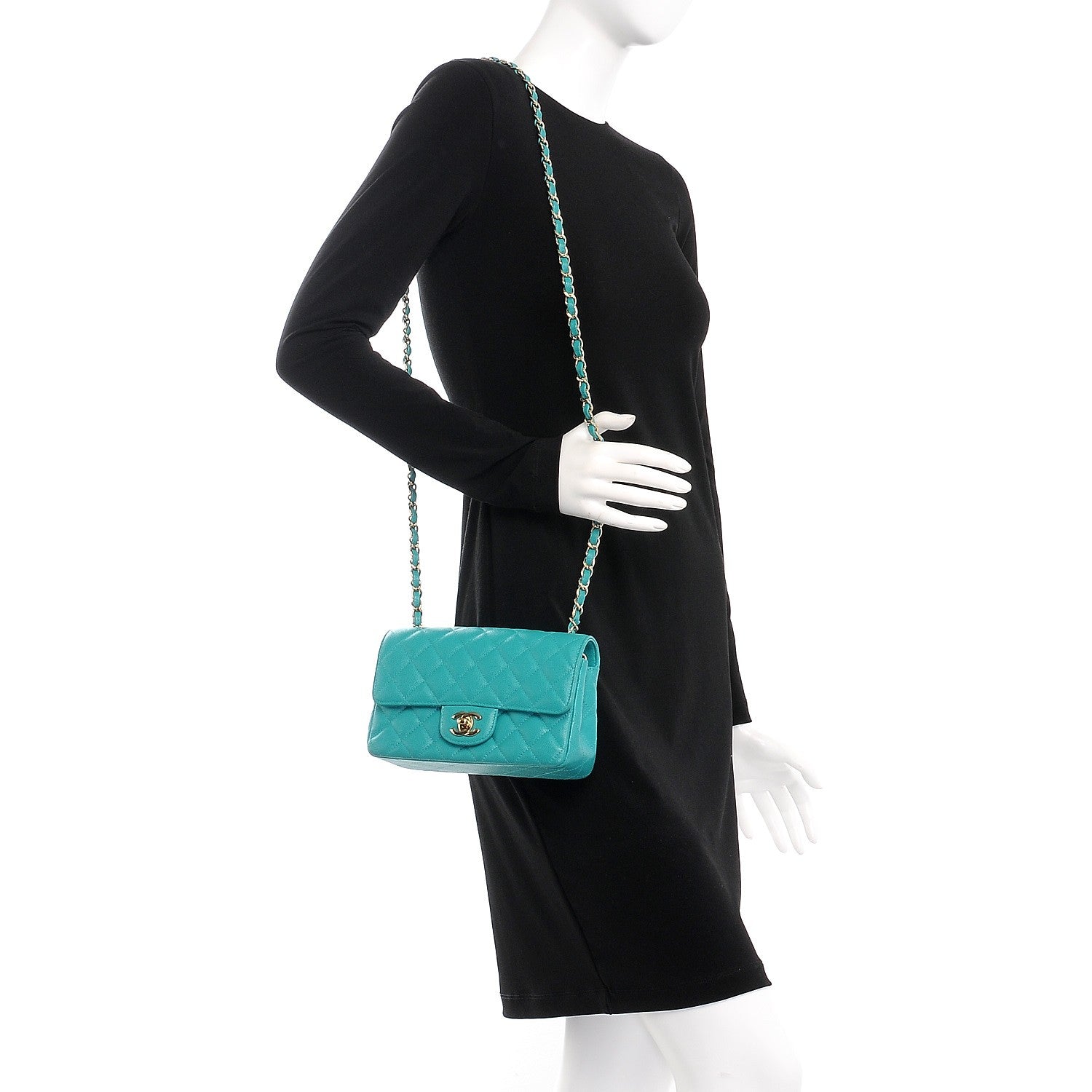 Chanel Caviar Quilted Mini Rectangular Flap Turquoise 2 of 8