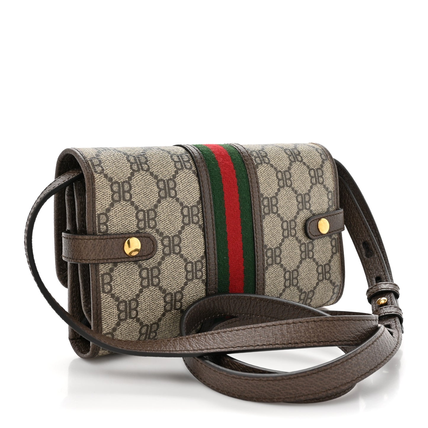 X BALENCIAGA BB Monogram Web Ophidia Crossbody Wallet Beige New Acero