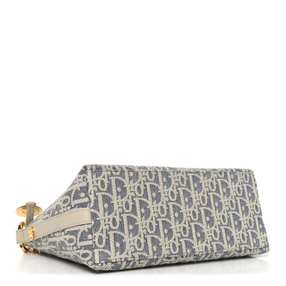 Christian Dior Chambray Raffia Effect Oblique DiorStar Hobo Bag Blue Light Biscuit 4 of 10