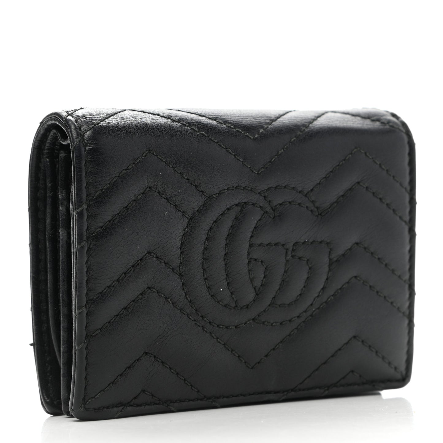Calfskin Matelasse GG Marmont Card Case Wallet Black