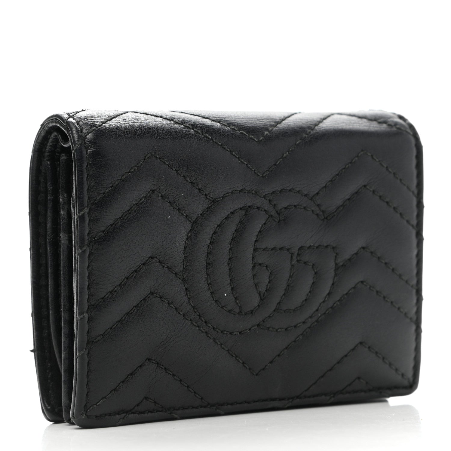 Gucci Calfskin Matelasse GG Marmont Card Case Wallet Black 3 of 11