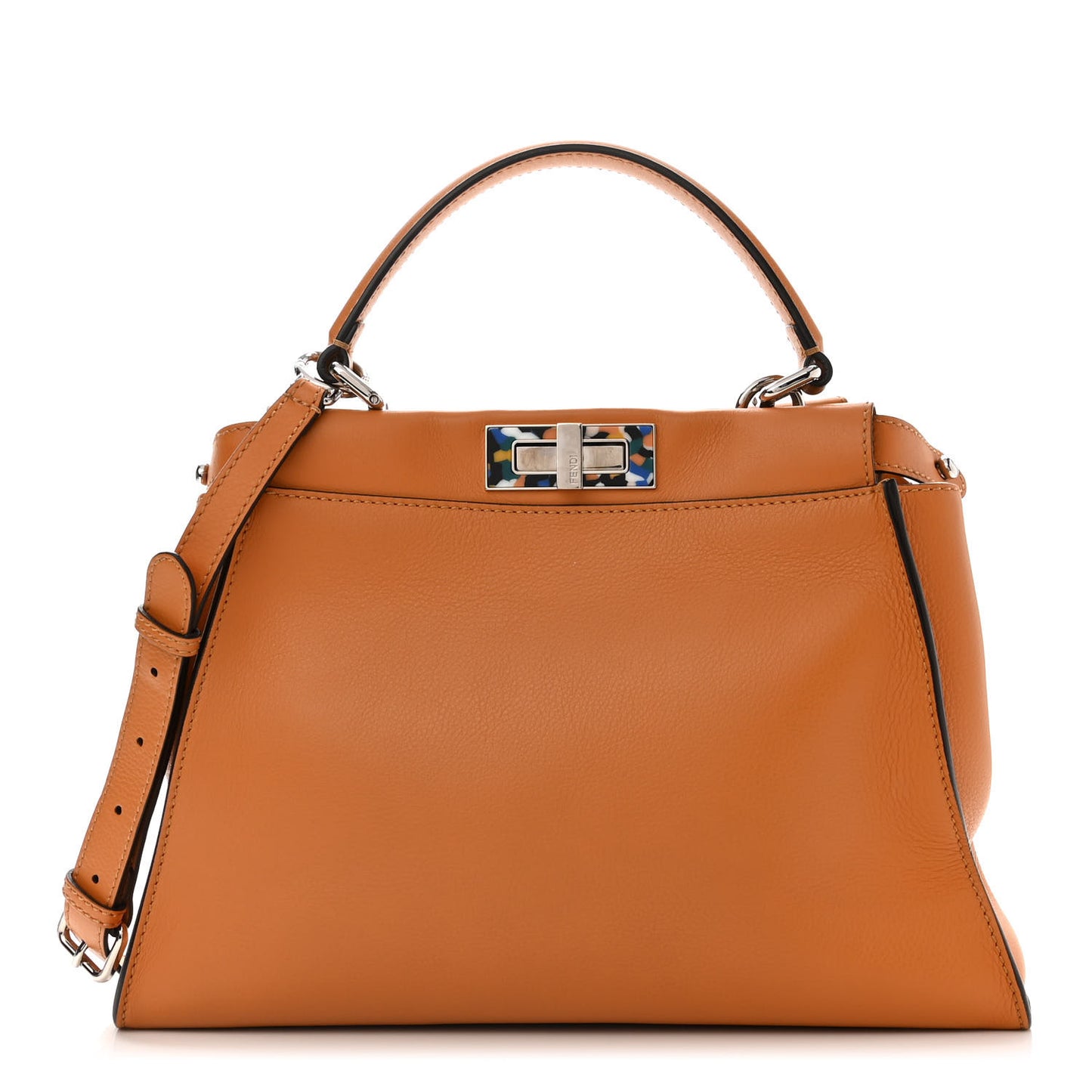 Vitello Seta Shiny Nappa Plexiglass Granite Medium Peekaboo Iconic Satchel Ginger Latte