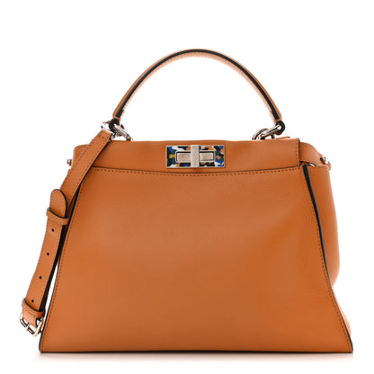 Fendi Vitello Seta Shiny Nappa Plexiglass Granite Medium Peekaboo Iconic Satchel Ginger Latte 1 of 12