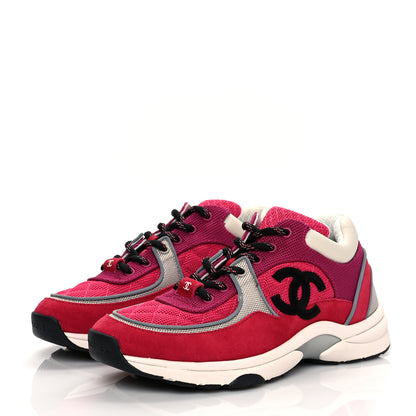 Chanel Mesh Suede Calfskin Grained Calfskin Womens CC Sneakers 38.5 Dark Pink Silver 3 of 8