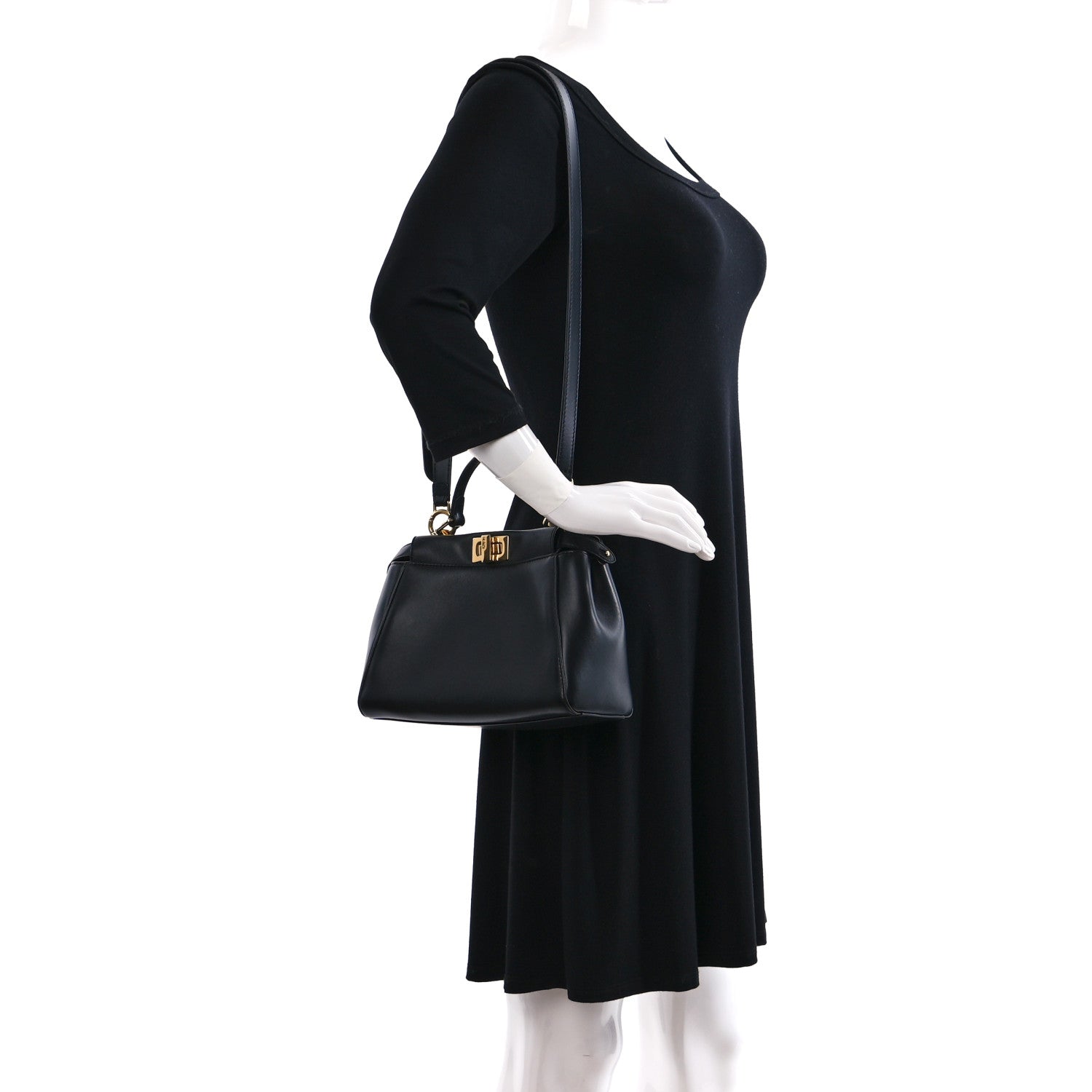 Fendi Nappa Stacked Bar Mini Peekaboo Iconic Satchel Black 2 of 9
