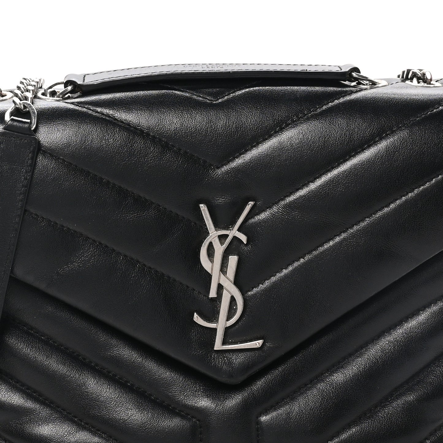 Calfskin Y Quilted Monogram Small Loulou Chain Satchel Black