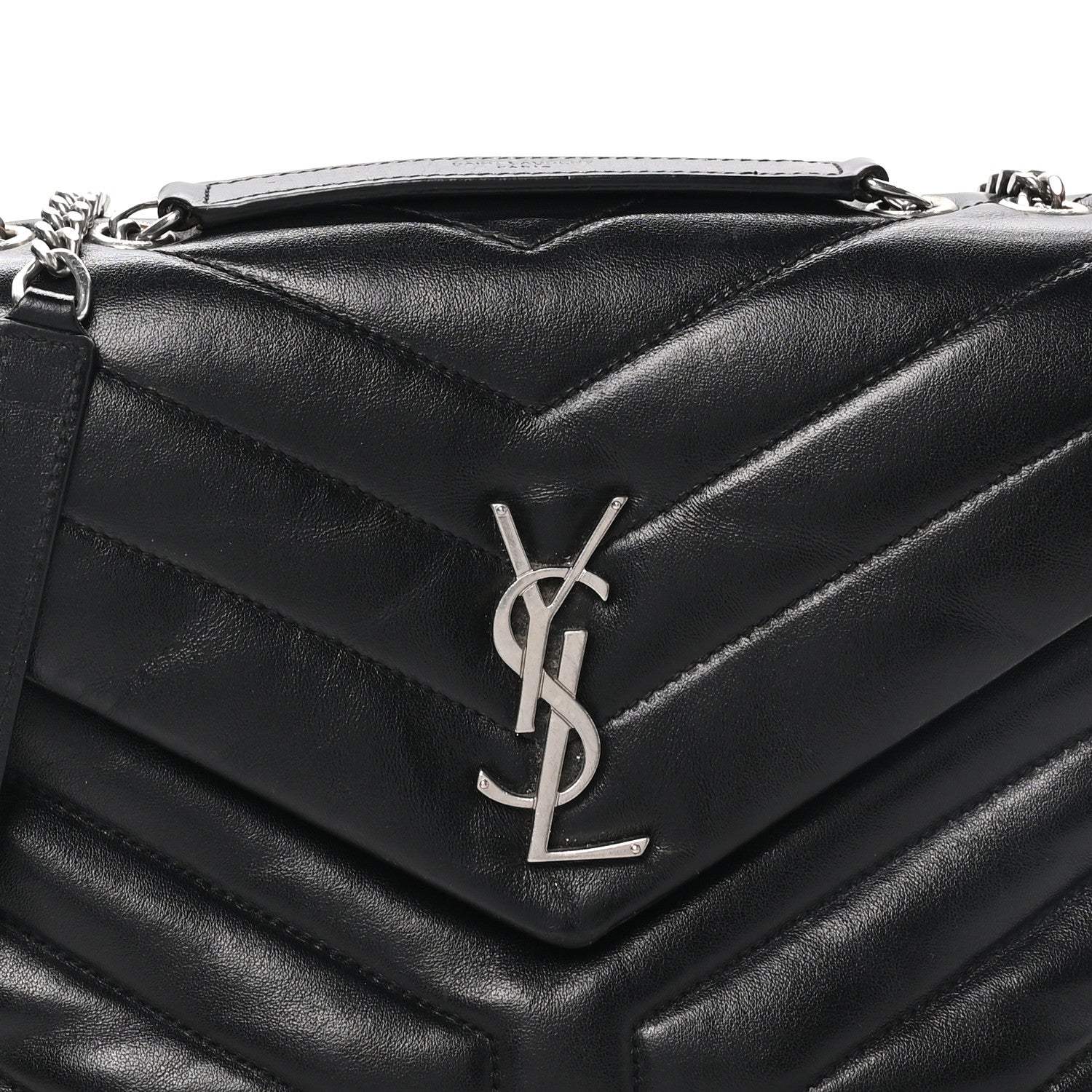 Saint Laurent Calfskin Y Quilted Monogram Small Loulou Chain Satchel Black 7 of 9