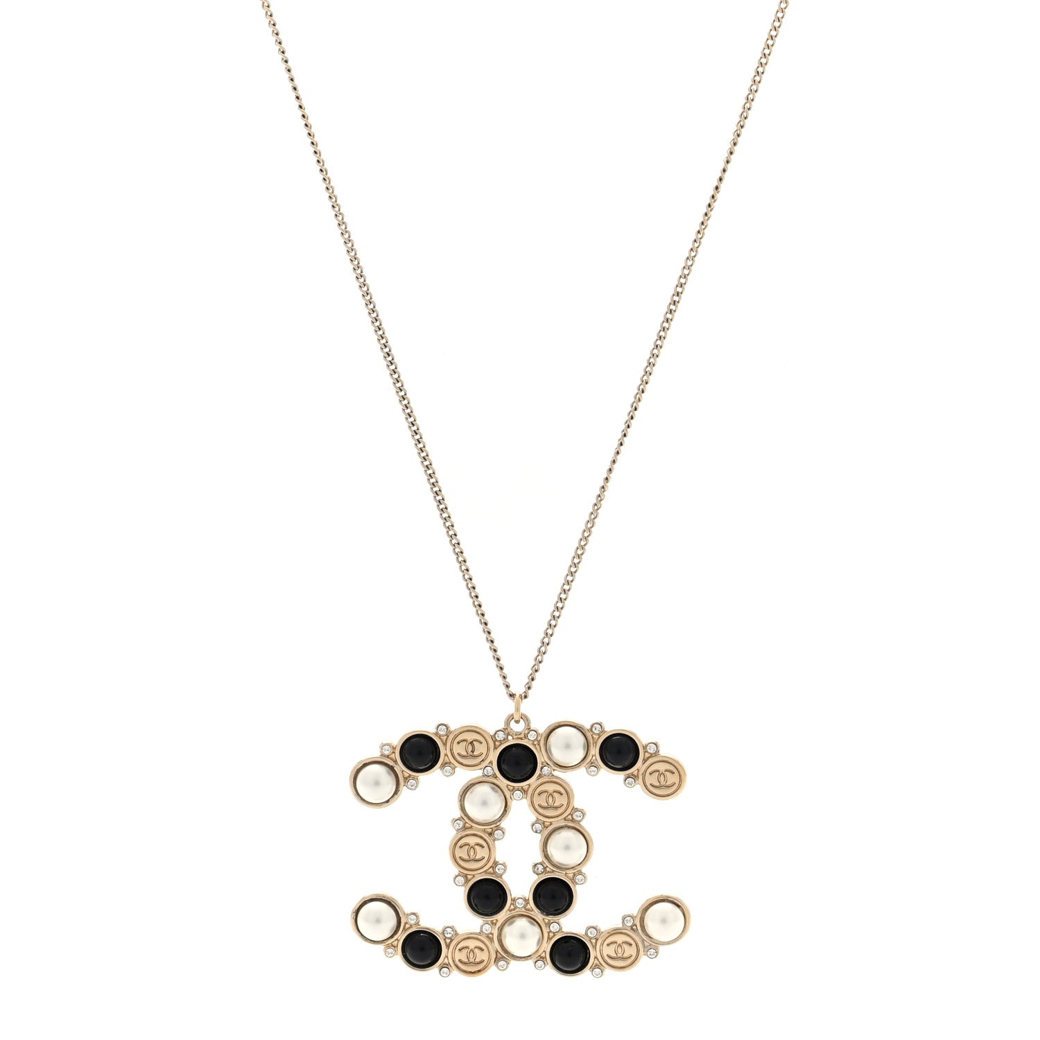 Chanel Crystal Pearl CC Chain Necklace Gold Black 1 of 4