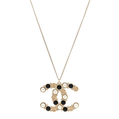 Chanel Crystal Pearl CC Chain Necklace Gold Black 1 of 4