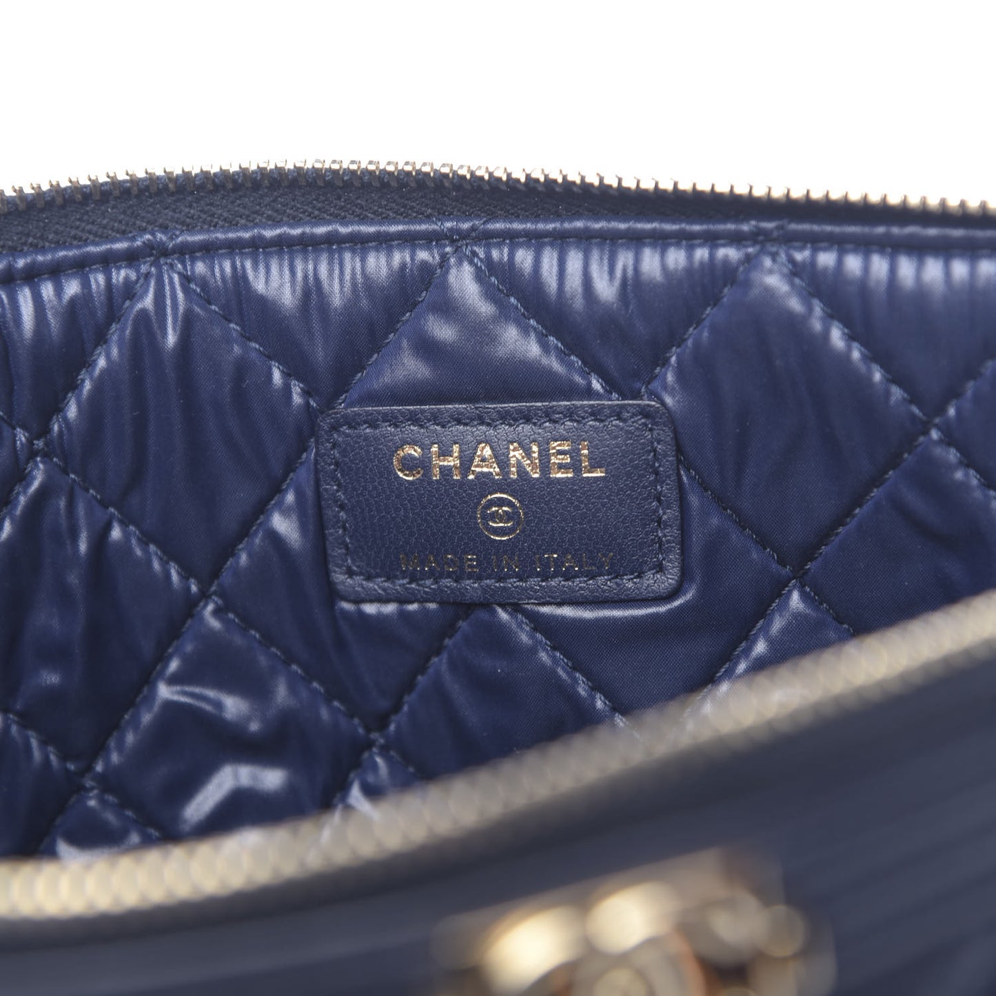 Lambskin Quilted Medium Boy Cosmetic Case Navy