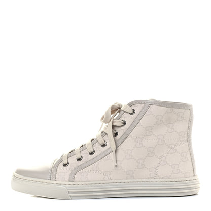 Gucci Washed Cotton GG Monogram Calfskin Womens High Top Sneakers 38.5 White Mystic White Great White 1 of 6