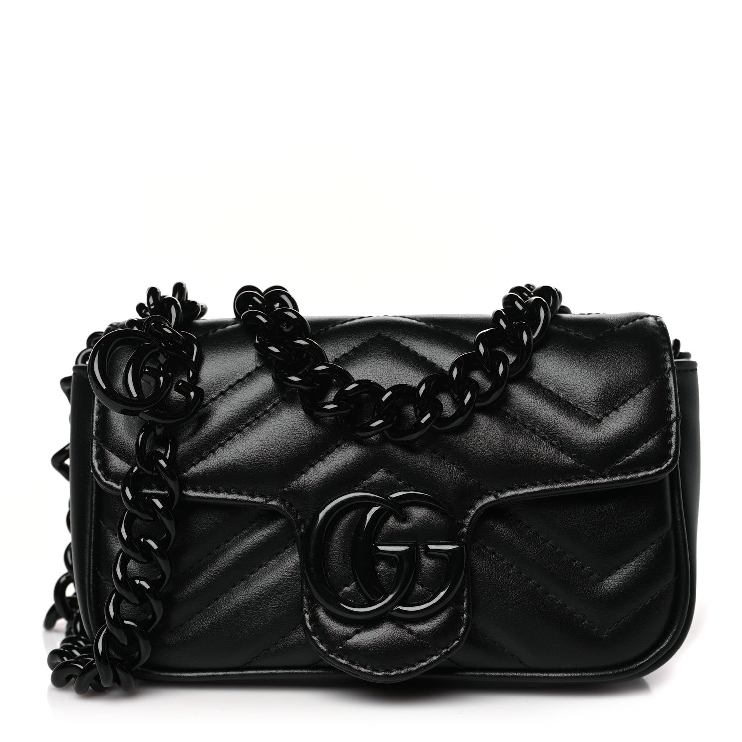 Gucci Calfskin Matelasse Monochrome GG Marmont Chain Belt Bag Black 1 of 10