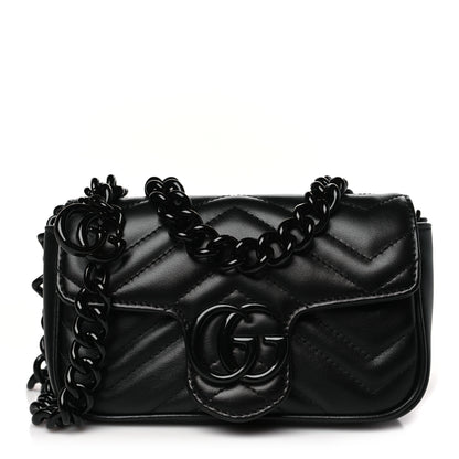 Gucci Calfskin Matelasse Monochrome GG Marmont Chain Belt Bag Black 1 of 10