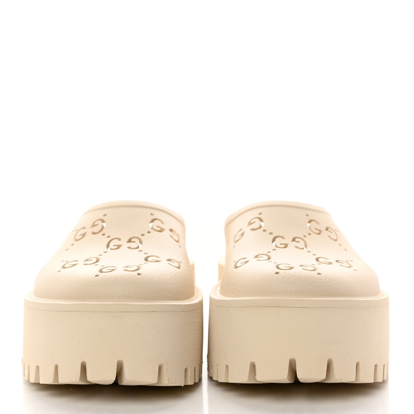 Rubber GG Monogram Perforated Elea Platform 55mm Lug Sole Sandals 38 Mystic White