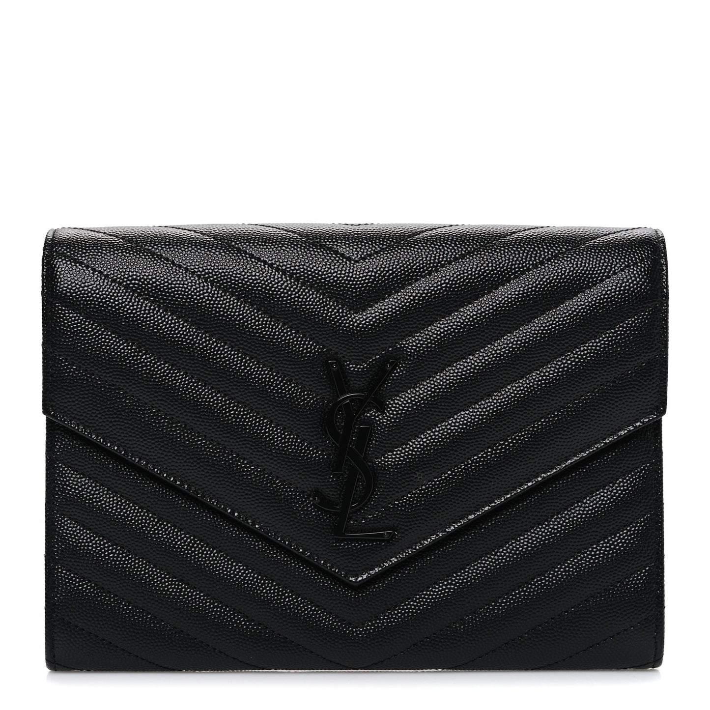 Grain De Poudre Matelasse Chevron Monogram Monochrome Envelope Clutch Black