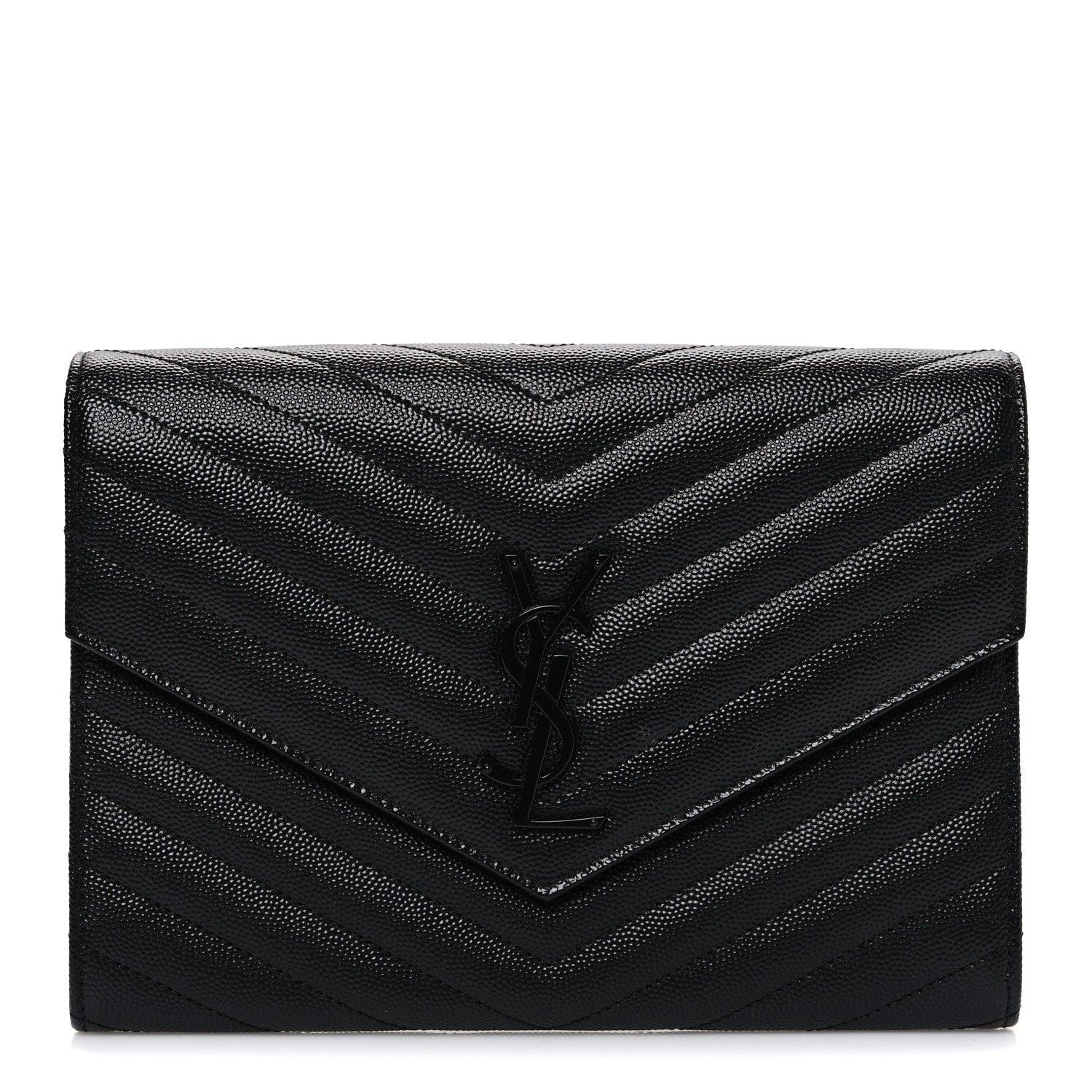 Saint Laurent Grain De Poudre Matelasse Chevron Monogram Monochrome Envelope Clutch Black 1 of 7