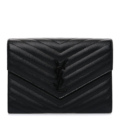 Saint Laurent Grain De Poudre Matelasse Chevron Monogram Monochrome Envelope Clutch Black 1 of 7