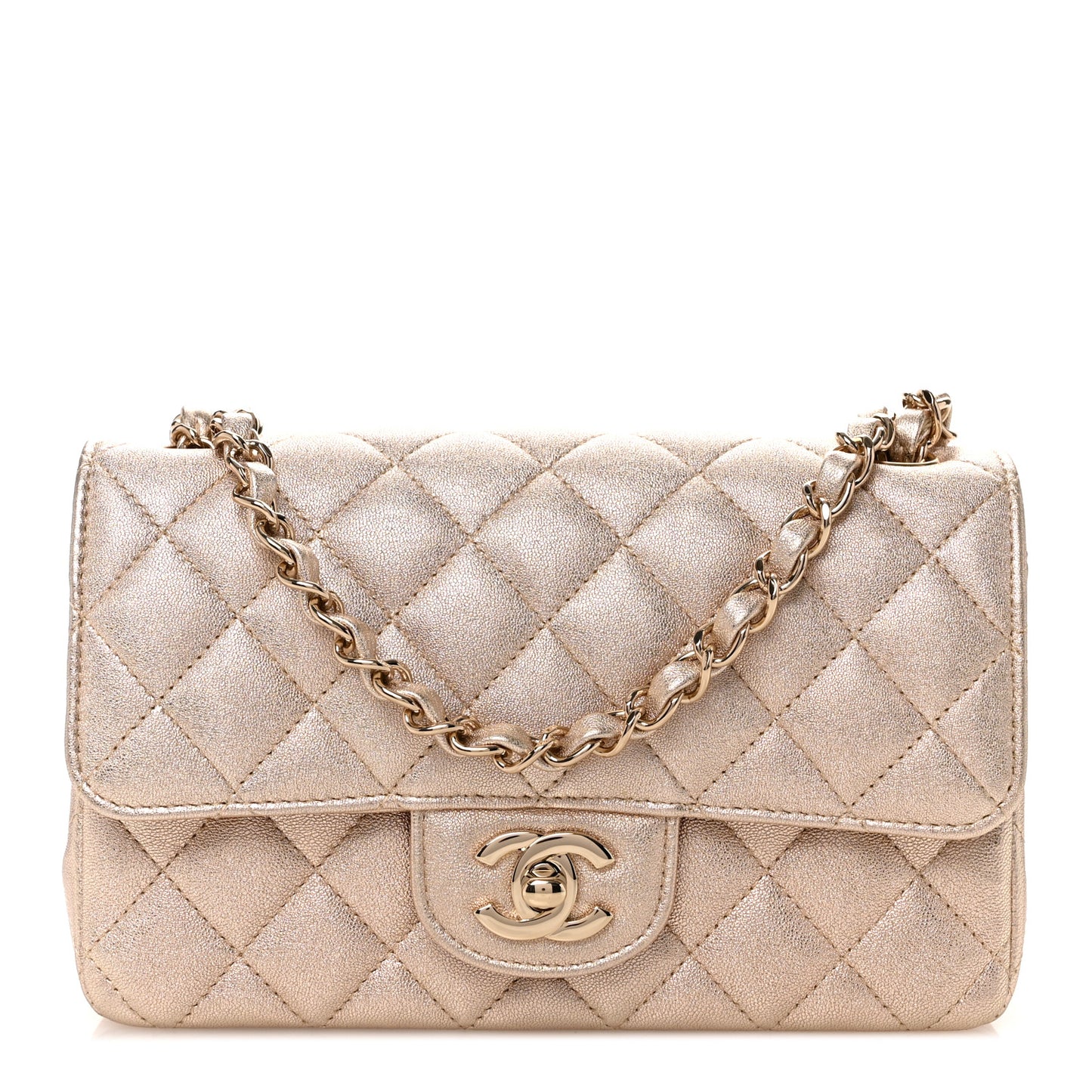 Metallic Lambskin Quilted Mini Rectangular Flap Gold