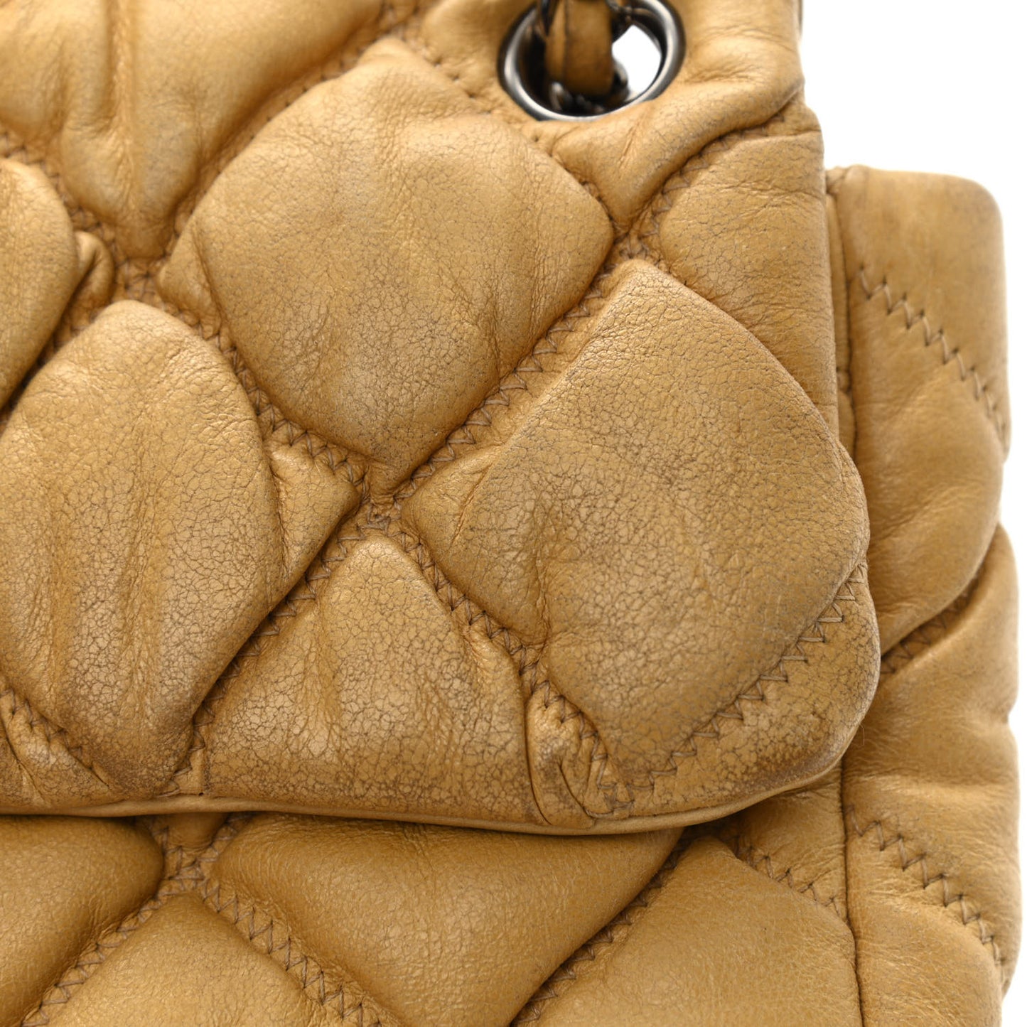 Calfskin Quilted Medium Bubble Quilt Flap Bag Beige
