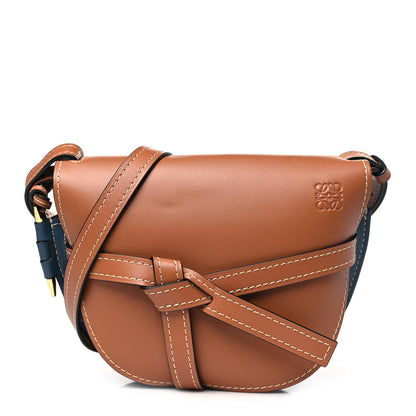 Loewe Calfskin Small Gate Crossbody Bag Tan Steel Blue 1 of 9