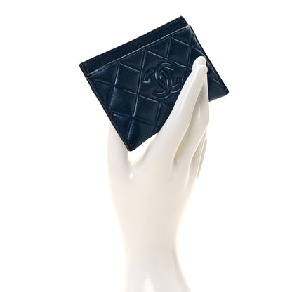 Chanel Metallic Lambskin Quilted Diamond CC Card Holder Blue 2 of 7