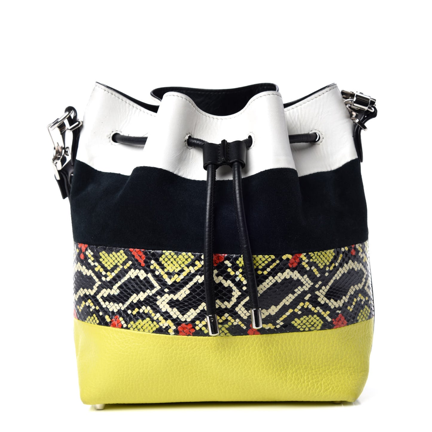 Smooth Leather Elaphe Snakeskin Patchwork Medium Bucket Bag Charteuse