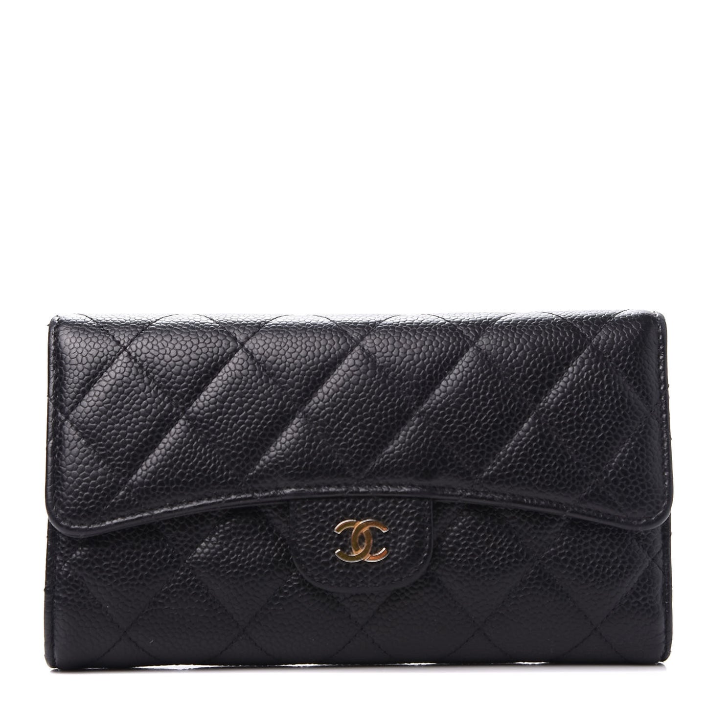Caviar Quilted Large Flap Wallet Black