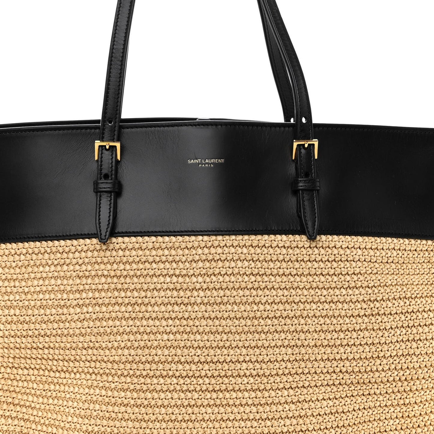 Calfskin Raffia Medium Shopper Tote Naturale Black Naturale Black