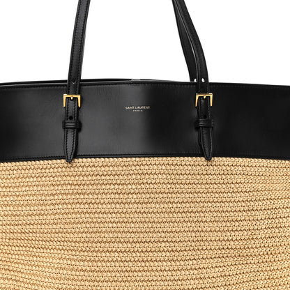 Saint Laurent Calfskin Raffia Medium Shopper Tote Naturale Black Naturale Black 7 of 9