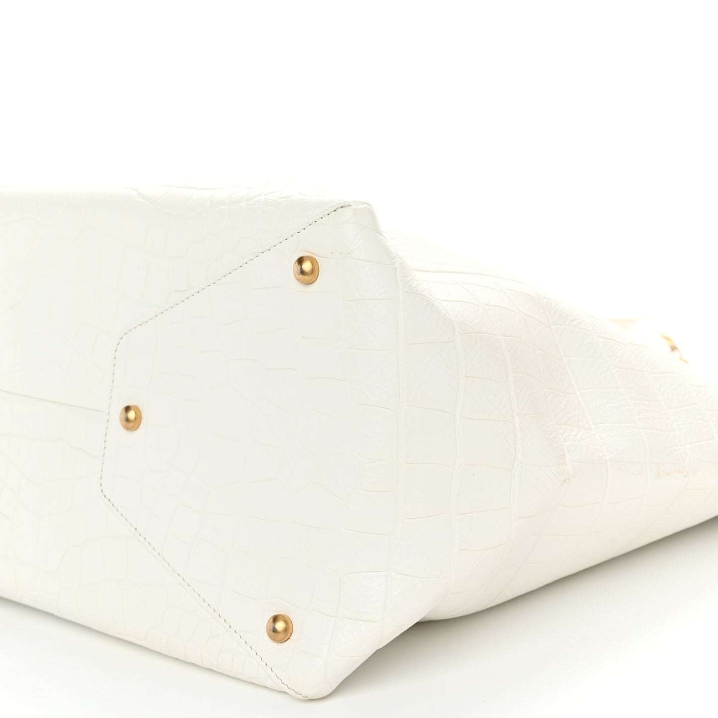 Calfskin Crocodile Embossed Large Cocodile Shopping Tote White