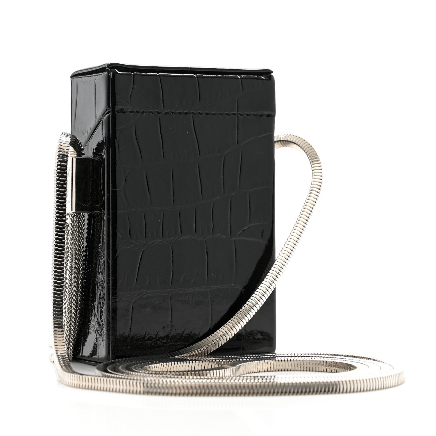 Saint Laurent Calfskin Crocodile Embossed Smoking Box Crossbody Black 3 of 10