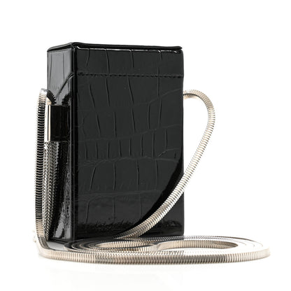 Saint Laurent Calfskin Crocodile Embossed Smoking Box Crossbody Black 3 of 10
