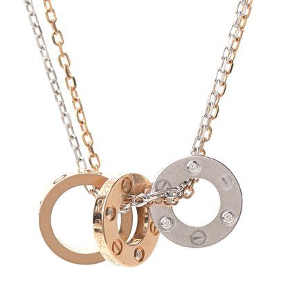 Cartier 18K White Pink Gold Diamond Three Ring LOVE Pendant Necklace 3 of 5