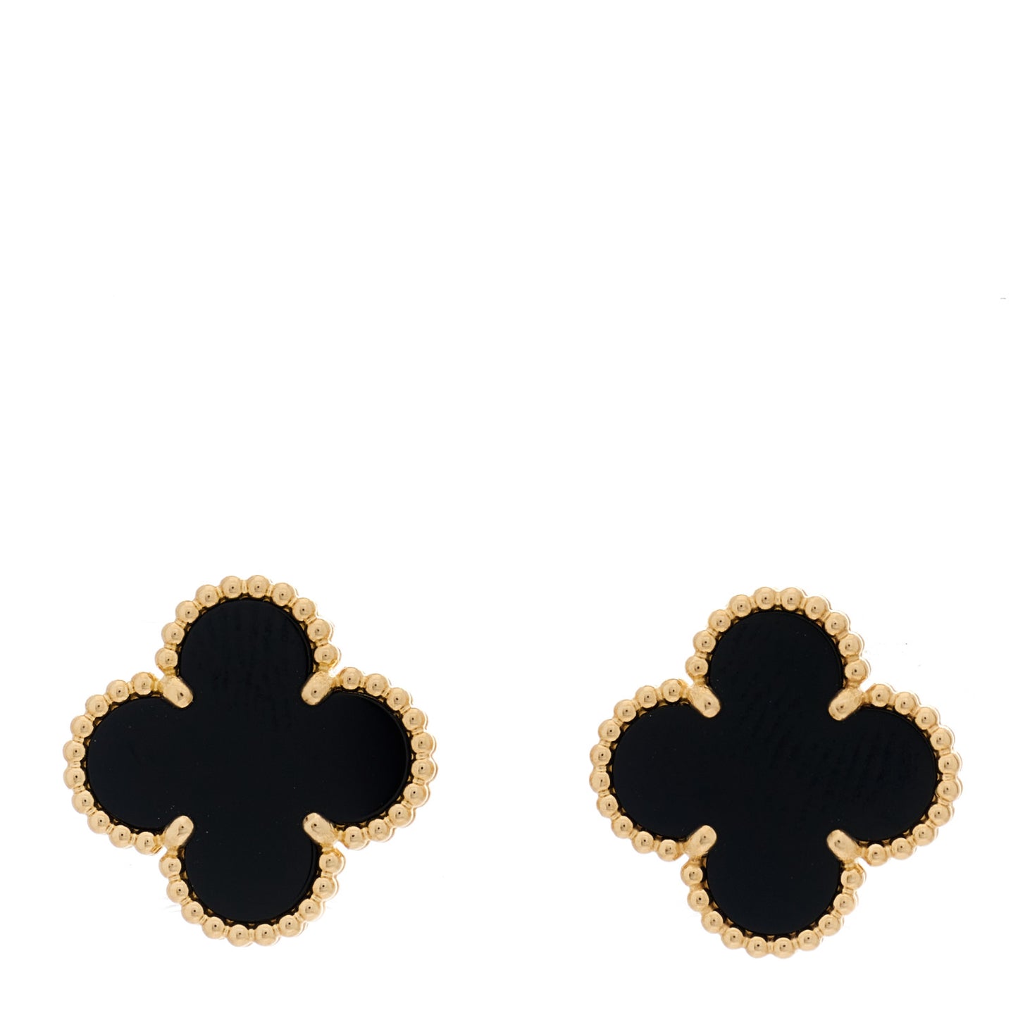 18K Yellow Gold Black Onyx Vintage Alhambra Earrings