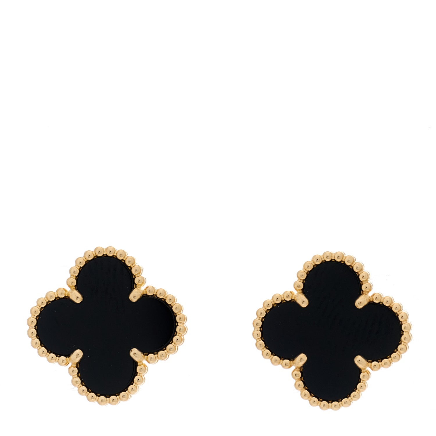 Van Cleef & Arpels 18K Yellow Gold Black Onyx Vintage Alhambra Earrings 1 of 5