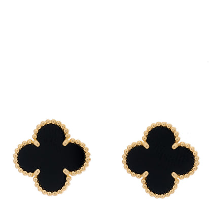 Van Cleef & Arpels 18K Yellow Gold Black Onyx Vintage Alhambra Earrings 1 of 5