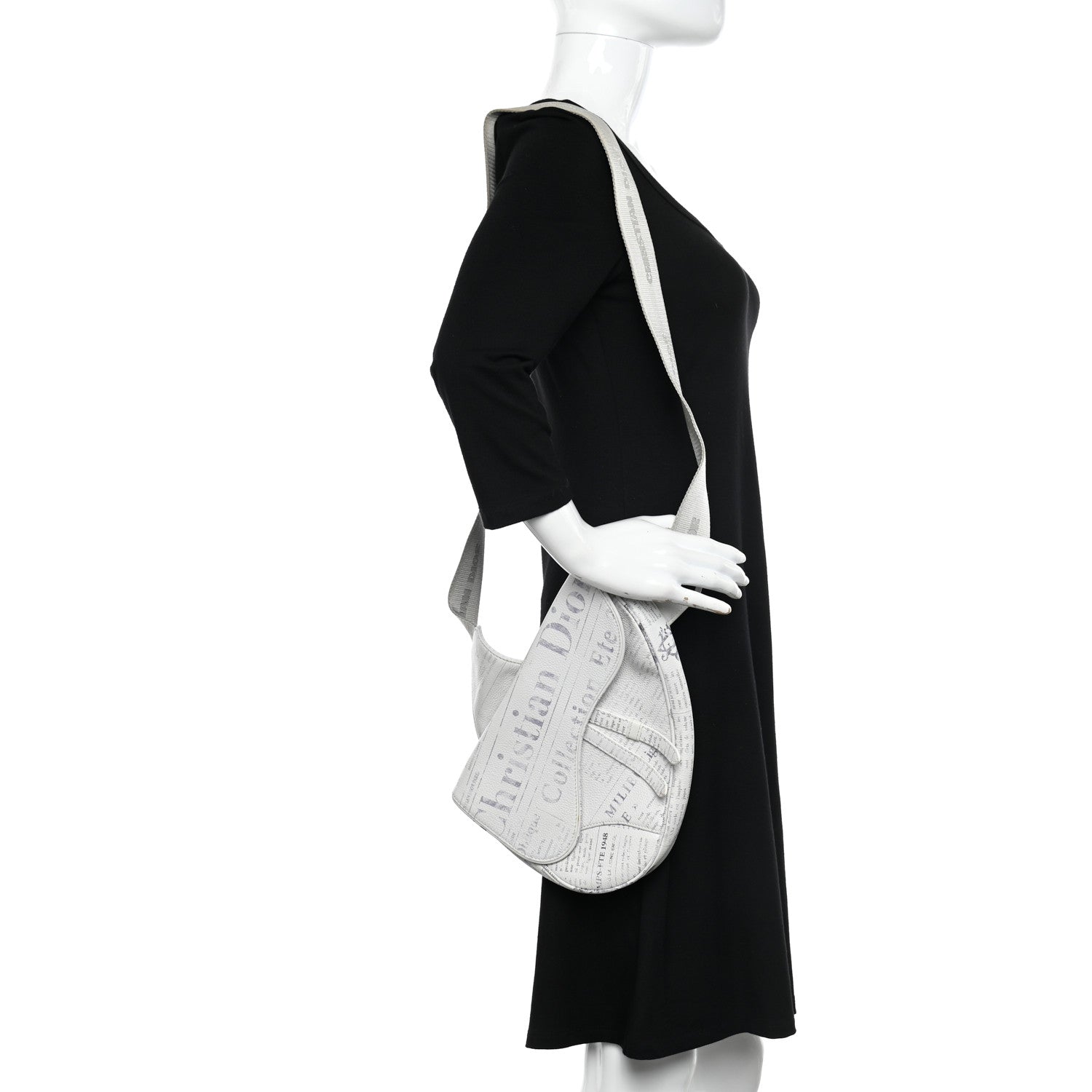 Christian Dior X DANIEL ARSHAM Grained Calfskin Newspaper Print Saddle Bag White 2 of 19