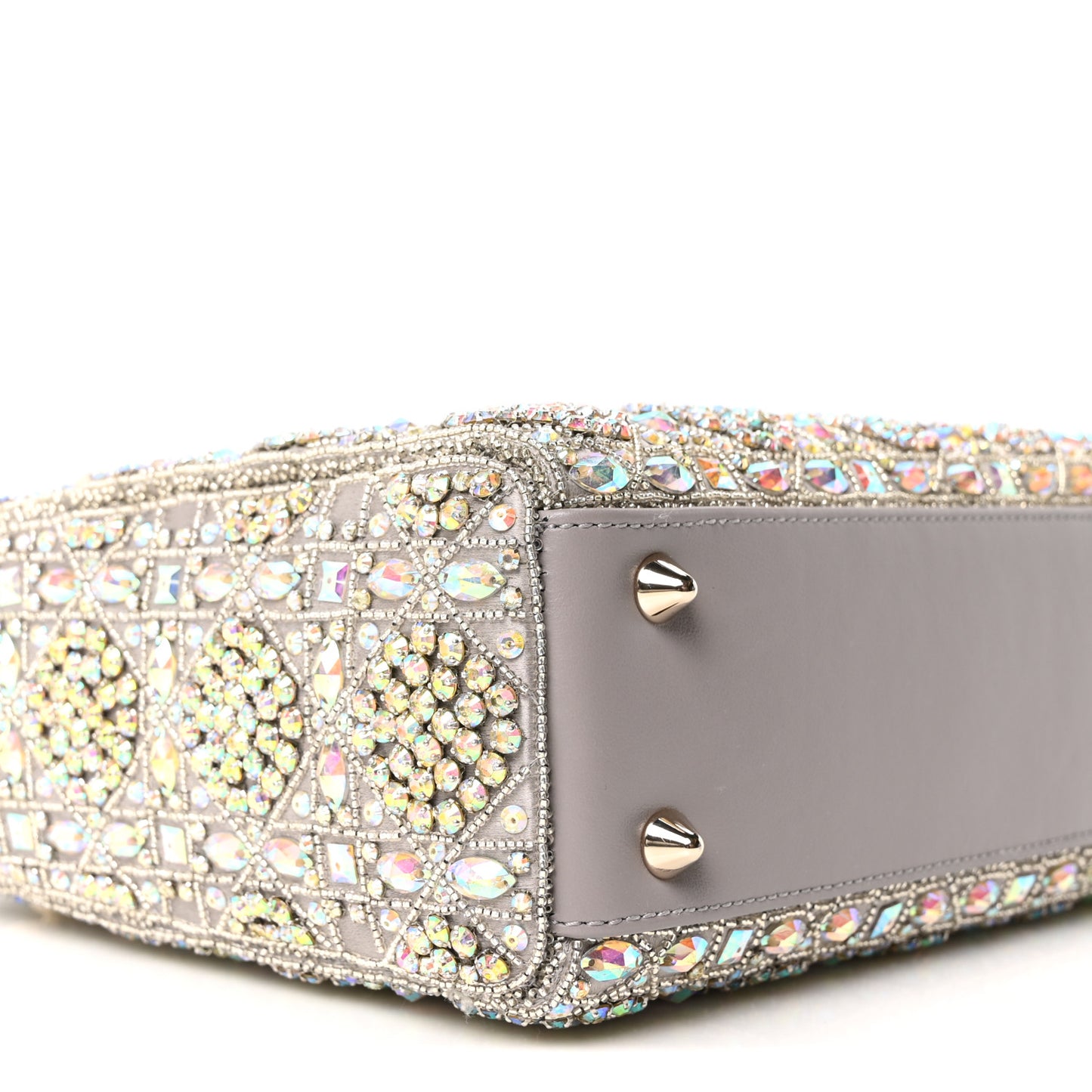 Calfskin Satin Celestial Bead Embroidery Embroidered Small Lady Dior Grey Multicolor