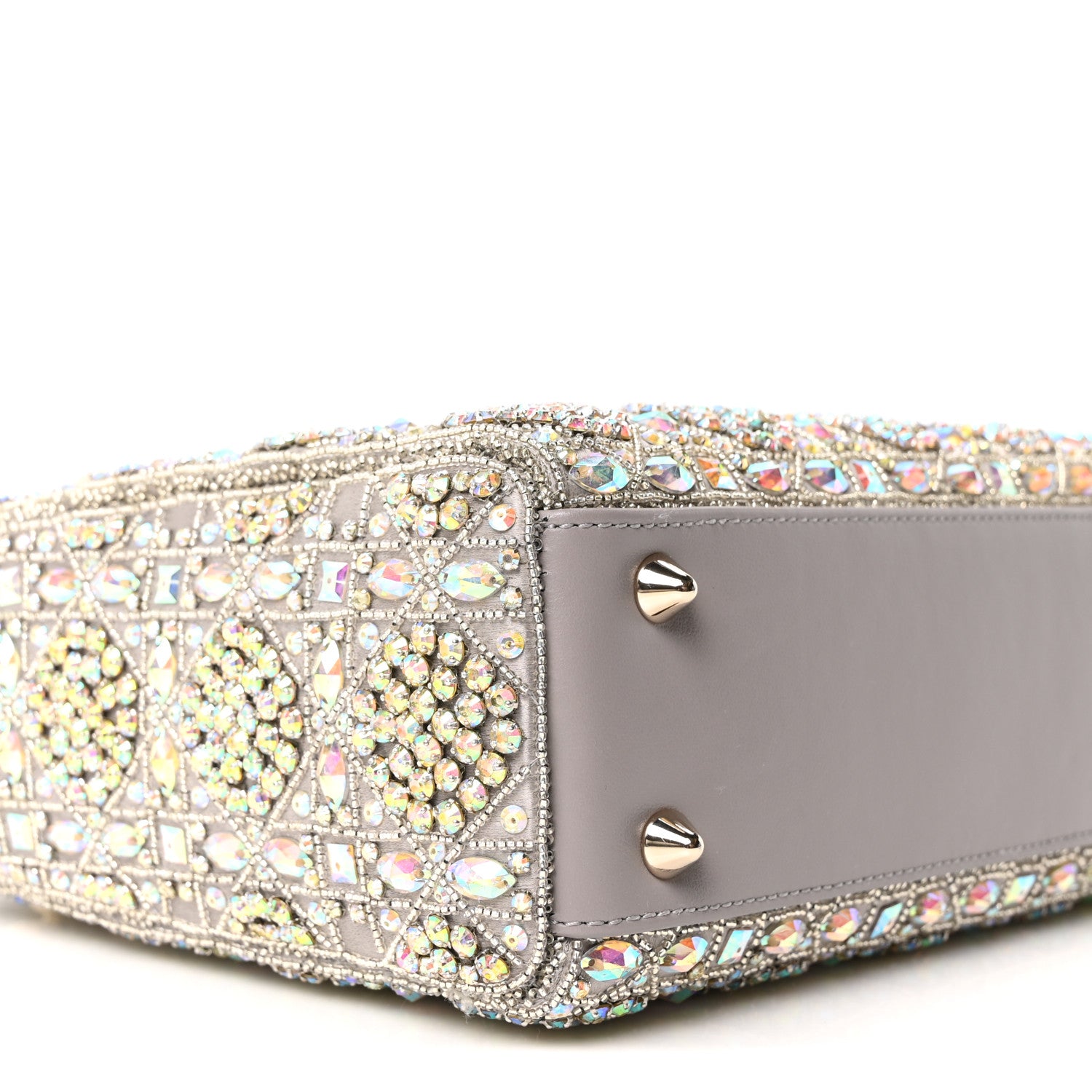 Christian Dior Calfskin Satin Celestial Bead Embroidery Embroidered Small Lady Dior Grey Multicolor 9 of 11